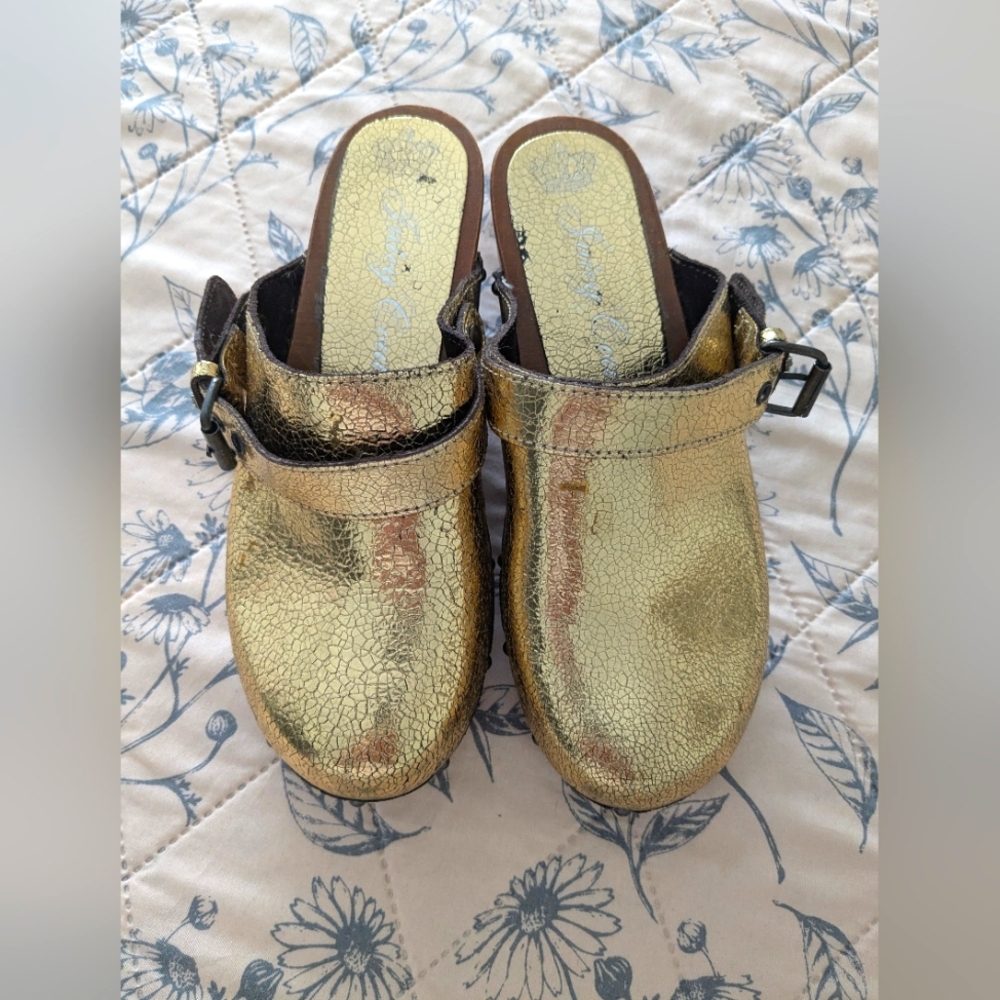JUICY COUTURE 🔥Gold Metallic Clogs VINTAGE